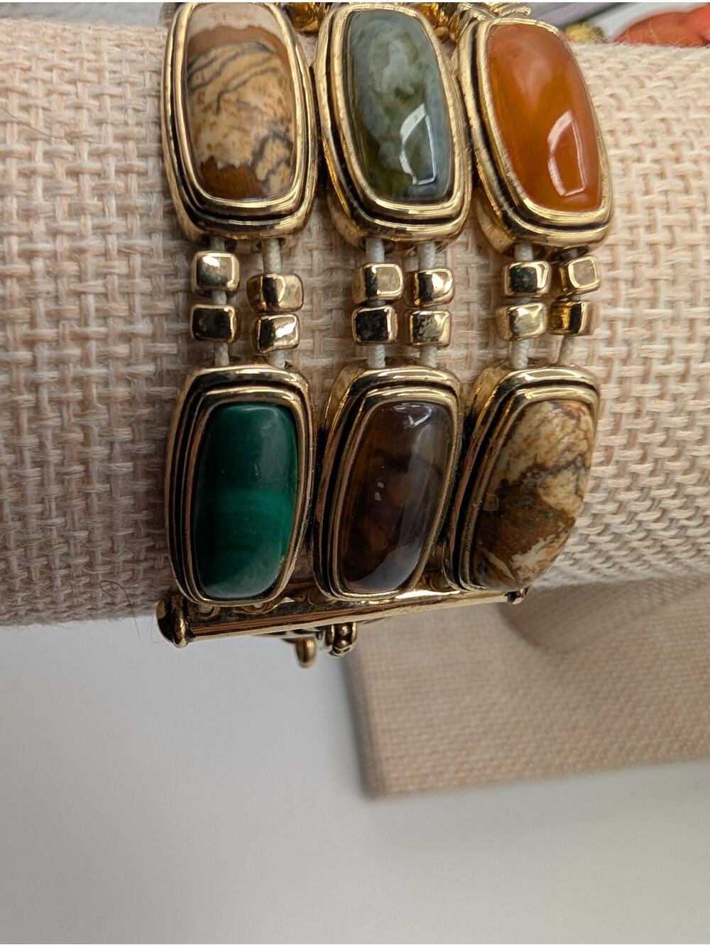 Monet Gold Tone Multi-Stone Toggle Clasp Fashion Bracelet Assorted Gemstone Look